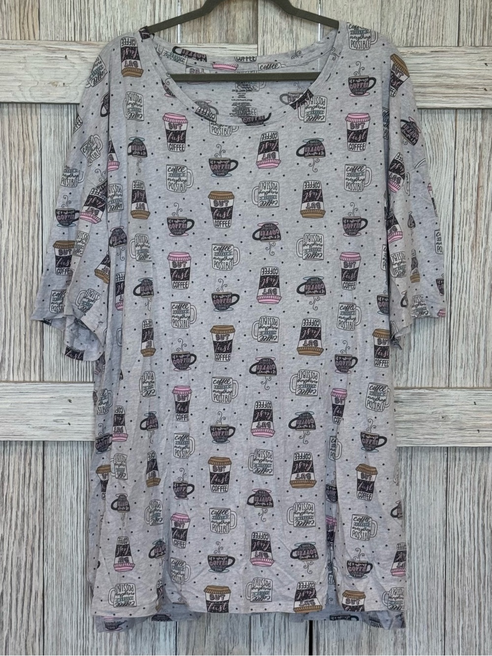 Secret Treasures Short Nightgown Gray Coffee Print Sz 2X/3X (20-24)